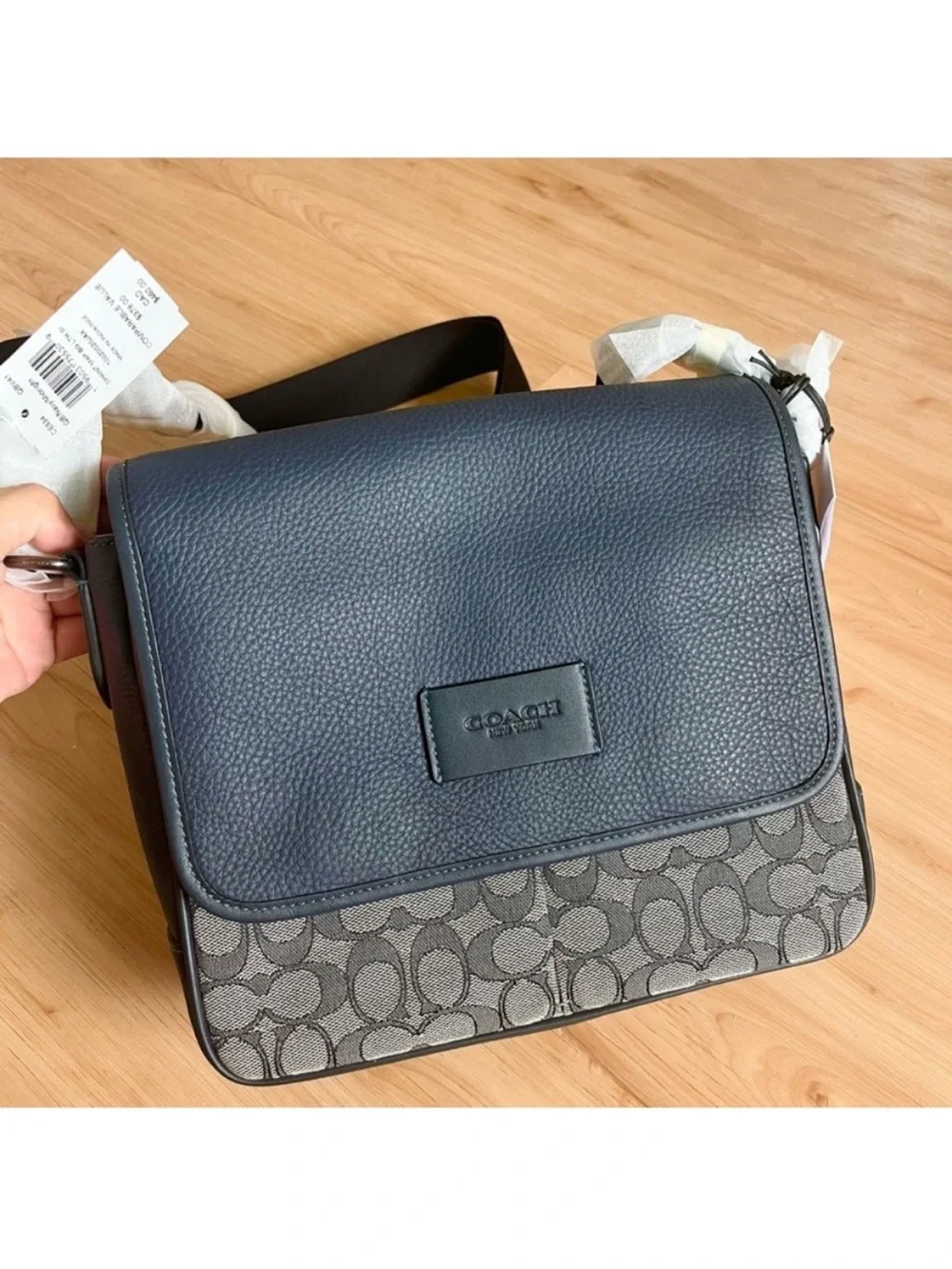 Coach Unisex Sprint Map Signature Jacquard Leather Bag Navy Blue Midnight CE534